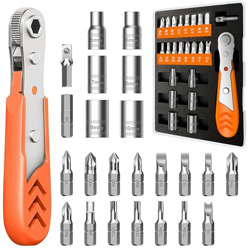 24 in 1 Right Angle Ratcheting Screwdriver Set for tight spaces | with 36-Tooth Ratchet, Multi-Bit Driver Kit for Home DIY, Electronics, Auto Repair & Furniture Assembly - style: 24pcs Ratchet Screwdriver Set