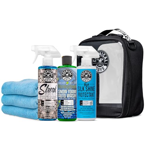 Chemical Guys, Exterior Wash & Shine Kit, Soap, Glass & Tire Dressing Set | Takes a dusty daily driver to a glossy finish in one session, packed in a grab-and-go bag that makes a solid gift - style: KIT + BAG