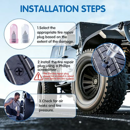 60 PCS Tire Repair Rubber Nails Kit Screw-in Tire Plugs for Tubeless Tisres | Fast Emergency Tire Repair Tool for Cars Motorcycles Trucks SUVs and Bikes, 2 Sizes for Quick and Easy Tire Puncture Repair