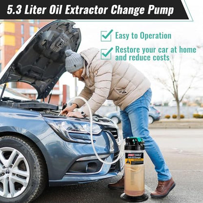 Estune 5.3L Fluid Extractor Pump, 1.4 Gallon Pneumatic Manual Oil Extractor Pump for Oil Change, Oils Vacuum Pumps Extractors with 5 Pcs Brake Bleeding Hose for Cars, SUVs, Trucks, RVs, Motorcycles - size: 1.4 Gallon/5.3 L