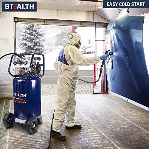 STEALTH 20 Gallon Air Compressor, Ultra Quiet, Oil-Free and Long Life Cycle,1.8 Hp Large Air Compressor with Rubber Wheels (Blue, SAQ-12018) - style: Electronic