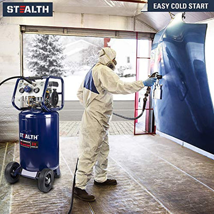STEALTH 20 Gallon Air Compressor, Ultra Quiet, Oil-Free and Long Life Cycle,1.8 Hp Large Air Compressor with Rubber Wheels (Blue, SAQ-12018) - style: Electronic