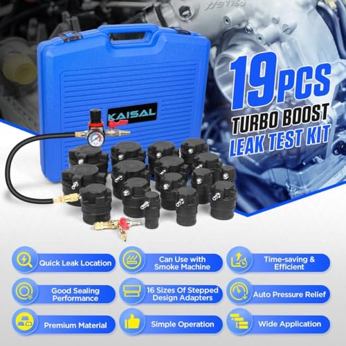 Turbo Boost Leak Tester Kit 19PC Boost Leak Test Kit w/S.moke Adpt Turbo System Pressure Leakage Tester 8 Pairs of Stepped Adapters 1-1/5" to 4-8/25" Turbo Test Kit for Radiator Cooling Emission Pipes - style: 19PCS