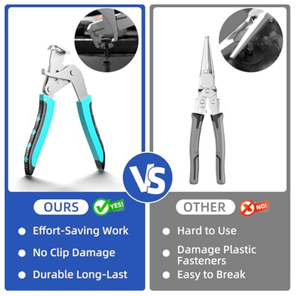 BURMONG 1 Pack Metal Car Clip Pliers Disassembly Tool, Professional Auto Trim Removal Tool, Plastic Clip Fastener Remover for Car Body Panel Dashboard Rivet with Spring Design, Anti-Slip Grip