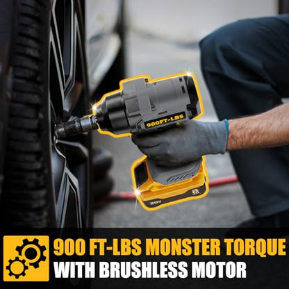 900Ft-lbs(1200N.m) Cordless Impact Wrench 1/2” Brushless, Compatible with DeWAL 20V MAX Batteries, 3-Speed High Torque, Constant Torque Technology, Tool Only-Battery and Charger Not Included