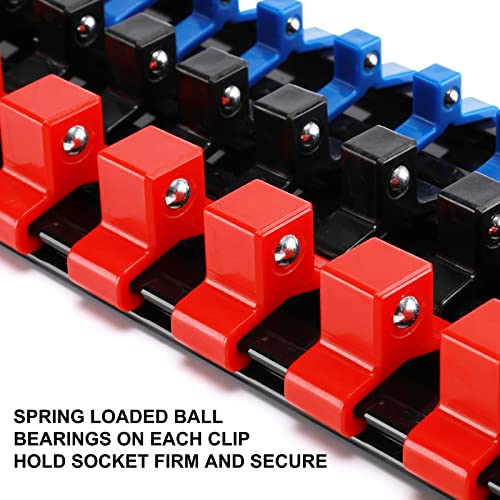 CASOMAN 12PC ABS Socket Organizer, Premium Quality Socket Holders,1/4-Inch x 48 Clips, 3/8-Inch x 90 Clips, 1/2-Inch x 36 Clips, Blue & Red & Black - size: 12PCS