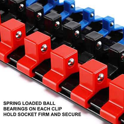 CASOMAN 12PC ABS Socket Organizer, Premium Quality Socket Holders,1/4-Inch x 48 Clips, 3/8-Inch x 90 Clips, 1/2-Inch x 36 Clips, Blue & Red & Black - size: 12PCS