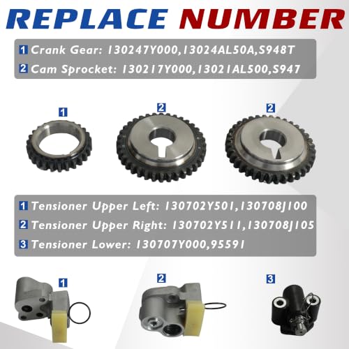 3.5L Engine VQ35DE Timing Chain Kit Replace OE#130707Y016, 130707Y011, 130707Y000 | Fit For 3.5L V6 DOHC 24v Nissan Maxima 2002-2008/ 350Z 2003-2007/ Altima 2002-2006/ Quest 2004-2009/Murano 350Z 2003-2007 - size: Timing Chain Kit 3.5L