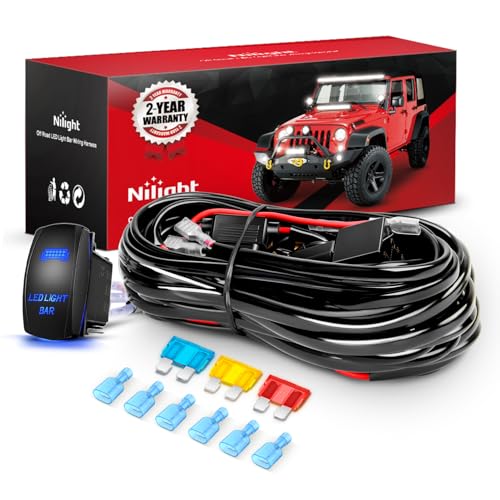 Nilight 14AWG LED Light Bar Wiring Harness Kit 12V On Off 5Pin Rocker Switch Laser Waterproof Toggle Switches Power Relay Blade Fuse for Work Lights Cars Boat ATV Trucks-3 Leads, Bule - color: 14AWG Wiring Harness -3 Leads