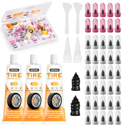 40 PCS Quick Fix Tire Plug Kit with 3 Tubes of Black Tire Sealant, New Screw in Tire Plugs, Fast Flat Tire Repair Kit for Car Motorcycle Truck Tractor Emergency Repair
