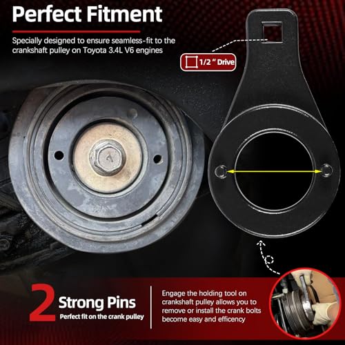 Harmonic Damper Pulley Holding Tool Crankshaft Holder For Toyota 3.4L V6 Engines Tacoma 4Runner T100 Tundra Pickup, Harmonic Tool Crank Pulley Holding Tool