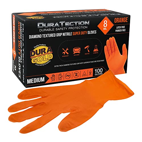 Dura-Gold Duratection 8 Mil Orange Super Duty Diamond Textured Nitrile Disposable Gloves - size: XX-Large