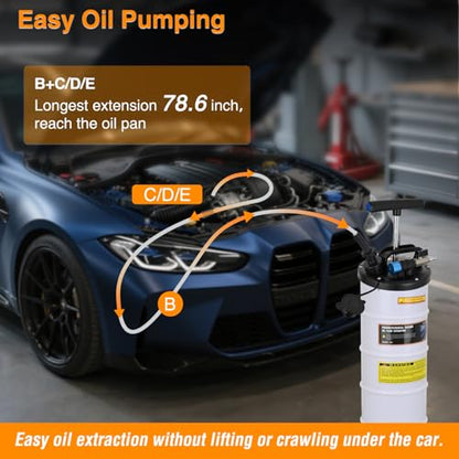GOOACC Oil Extractor Pump 6.5L Pneumatic Manual Fluid Extractor Pump for Oil Change Tool Kit with Dipstick and Suction Hose Oil Vacuum Pump Extractor for Automotive Boats Motorcycles Fluids Transfer - size: 6.5L Pneumatic/Manual