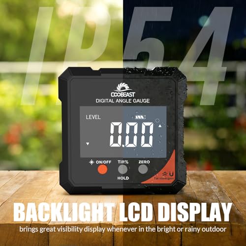 4-Side Digital Angle Finder Digital Level Magnetic Laser Gauge Rechargeable | 4-side magnetic base backlit display Compact inclinometer for woodworking table saw construction carpentry gift for men black - color: Black