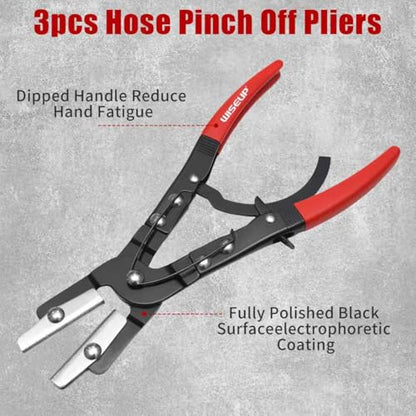WISEUP 3PCS Hose Pinch Off Pliers- 8in, 10in, 12in Ratchet Hose Pliers for Automotive Radiator, Radiator, Fuel & Coolant Lines with Storage Bag
