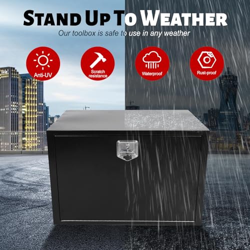 Heavy Duty Steel Truck Tool Box, 36" Waterproof Underbody Tongue Box, Black | Heavy Duty Steel Toolbox, Waterproof, T-Handle Lock, Smooth Surface, for Truck Pickup RV Trailer Storage, 36 x 23 x 23 Inch - size: 36" x 23" x 23"