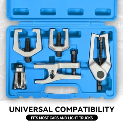 Auto Dynasty [5PC] Universal Repair Kit with Joint Separator Kit Tie Rod Ball Joint Romover Pitman Arm Puller Tie Rod End Puller, Blue Storage Case - color: Blue