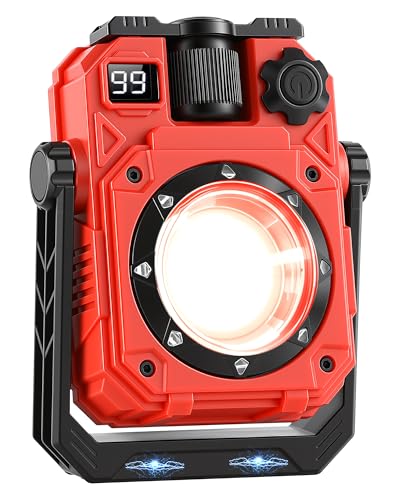AGPTEK Magnetic Rechargeable LED Work Light with Digital Display, 32 Hours Long Lasting 5000mah Power with Knob Dimming, 5 Modes & 360° Rotatable for Car Repair, Job Site, Emergency (Red, 1 Pack) - color: Red, size: 1 Pack