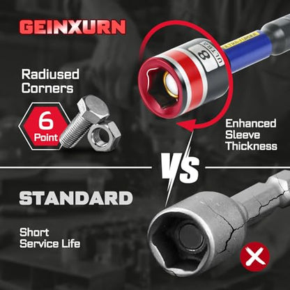 Geinxurn Impact Nut Driver Set, 10 Pieces 2.56 Inch Long Magnetic Metric Nut Setter Set 6 Point Alloy Steel Use 1/4” Hex Shank Impact Driver Stored in Portable Storage Cases for Repair - size: 2.56", style: 2.56"-M