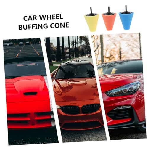 3pcs Car Wheel Polishing Sponge Cone Pads Yellow Drill Buffing Pads and Car Surface Buffing