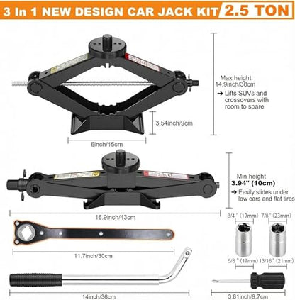 Emergency Car Jack Kit for Tesla Model Y/3/S/X, Sedan, SUV, MPV, 2.5 Ton/5512lbs Scissor Jack,180° Reversible Saddle,Tire Change Tool Kit – No Rubber Pad Needed,Car Repair Kit with Lug Wrench