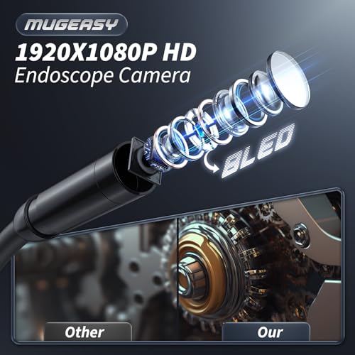 Endoscope Camera with Light, Inspection Borescope Camera with 4.3" IPS Screen, 1920P HD with 8 LED Lights, 16.5FT Semi-Rigid Cord Bore Scope, IP67 Waterproof Endoscope for Sewer, Tools(Green) - style: 16.5FT Single Lens-Green