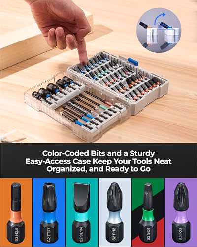 toolant Impact Driver Bit Set,52-Piece S2 Steel Screwdriver Bit Set,Hex,Torx,Phillips,Slotted,Square Bits and Nut Driver with Case - style: Standard