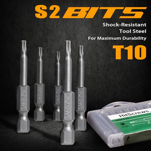 2 Inch T10 Torx Bits, S2 Steel Star Screwdriver Bits, 1/4" Hex Shank, CNC Precision Tips, 10-Pack in Slide-Out Storage Case, Impact Driver/Drill Compatible - size: T10