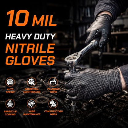 10mil Nitrile Gloves Thick,Industrial Disposable Gloves with Diamond Textured,Heavy Duty Mechanic Glove,Latex Free - size: Large