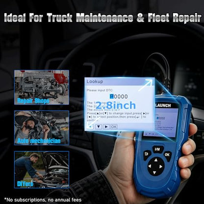LAUNCH Creader HD V2 Diesel Scanner, Heavy Duty Commercial Code Reader | Supports J1939/J1708 Protocol, Read & Clear Fault Codes, Built-in Battery Check Function