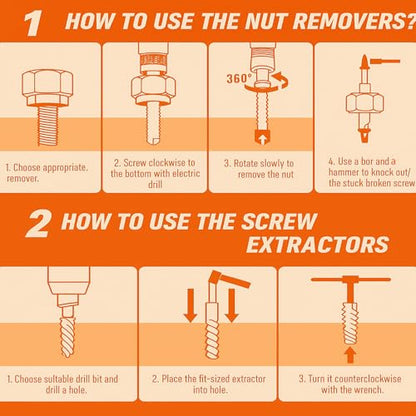 XEWEA 26PCS Screw & Bolt Socket Extractor with Left Drill Bit Set【with Hex Adapter】, Impact Easy Out Tools Stripped Screw Remover EZ Out Set for Damaged, Frozen, Rusted, Bolts, Nuts, Screws, Studs - size: 26PCS