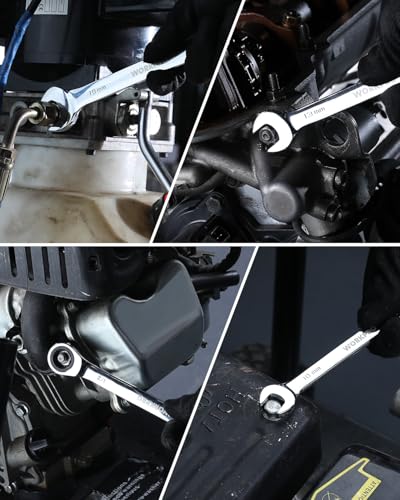 WORKPRO 10 mm Ratcheting Combination Wrench Metric, CR-V Constructed with Mirror Polish Chrome Plating, 12-Point Design, 15-Degree Offset - size: 10 mm, style: Mirror Polish