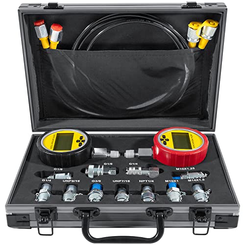 70M Digital Hydraulic Pressure Test Coupling Kit Hydraulic Pressure Gauge Kit for Excavator Construction Machinery 2 Gauges 2 Test Hoses 11 Couplings 700BAR/10000PSI/70Mpa - style: 2 Gauges 11 Test Couplings