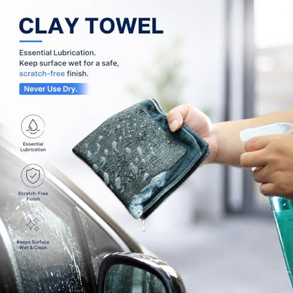 Clay Towel Auto Detailing | Professional Synthetic Clay Bar Towel for Faster Claying & Smooth Paint | Safe for Clear Coat & Glass | Reusable Claybar Towel 12"x12"