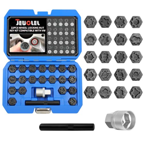 22PCS Wheel Locking Nut Key Kit Compatible with VW VAG Volkswagen | Wheel Lock Nut Socket Adapter Set, Anti-Theft Lug Removal Tool, Anti-Theft Screw Remover, Repair Tool, Tyre Fitting, garage - size: Kit 22 pieces