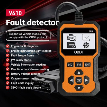 OBD2 Scanner V410 Car Diagnostic Tool – Auto Code Reader for All Vehicles, Engine Fault Code Reader Scan Tool with Live Data/Freeze Frame & Fix Suggestions Orange and Black