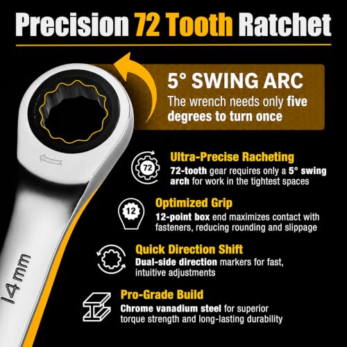 Ratcheting Wrench Set – 33-Piece SAE & Metric Combination Wrenches, 72-Tooth Chrome Vanadium, 5° Arc, Slim Profile, Dual Tool Rolls, for Mechanics & DIY - size: 33 PIECES METRIC/INCH TOOL ROLL