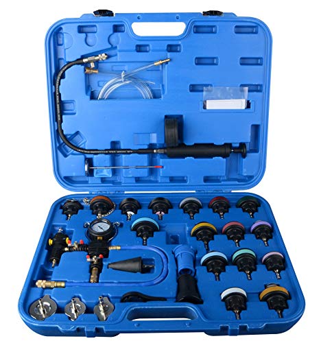 DAYUAN 28Pcs Universal Radiator Pressure Tester Kit Coolant Pressure Tester | Coolant Vacuum Refill Kit，Leak Detection for Cooling Systems，0-35 PSI Test Range，Detects Engine Leaks，Fits Most Vehicles - color: Blue