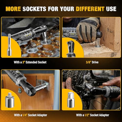 3/8" Electric Ratchet Wrench Fit DEWALT 20V Battery, 88 Ft-lbs(Tool Only) | 120N.m, 500 RPM, Electric Ratchet Wrench Set, Variable Speed, LED Light, 5 Sockets, 1/4" & 1/2" Adaptors, 3" Extension Bar - color: Gray