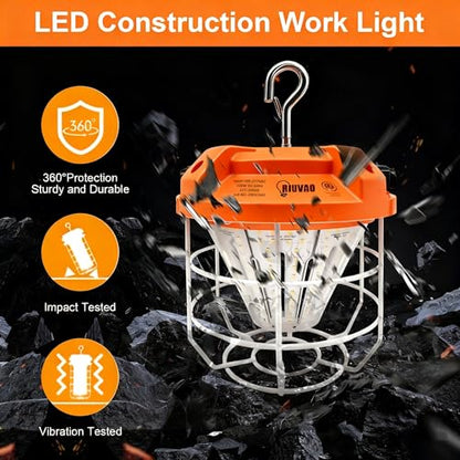 LED Temporary Work Light 100W, 15000Lm, 5000K Daylight White, Portable, Connectable LED Worksite Light with Hook, IP65 Dustproof and Waterproof, Suitable for Wet Locations and Construction Sites