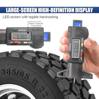Digital Tire Tread Depth Gauge, Portable 0.01mm Resolution Vehicle Tire Wear Checker with LCD Display & Inch/MM Conversion, Universal Auto Measuring Tool for Car Truck Tires (Black) - color: Black