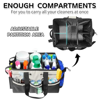 Boczif Cleaning Caddy Bag Wearable, Cleaning Caddy Supplies Organizer with Handle, Shoulder Straps & Detachable Divide, Cleaning Tool Organizers Tote Bag for Cleaners & Housekeepers (White) - color: White