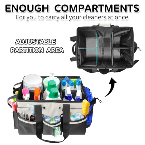 Boczif Cleaning Caddy Bag Wearable, Cleaning Caddy Supplies Organizer with Handle, Shoulder Straps & Detachable Divide, Cleaning Tool Organizers Tote Bag for Cleaners & Housekeepers (White) - color: White