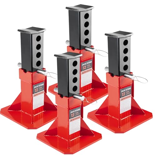 12 Ton Car Jack Stands 4 Pack, Heavy Duty Pin Type Professional Jackstand with Lock Adjustable Height Fit for Supporting Car SUV Truck Pick Up and Equipment, Red (Set of 4PCS) - size: 12 Ton