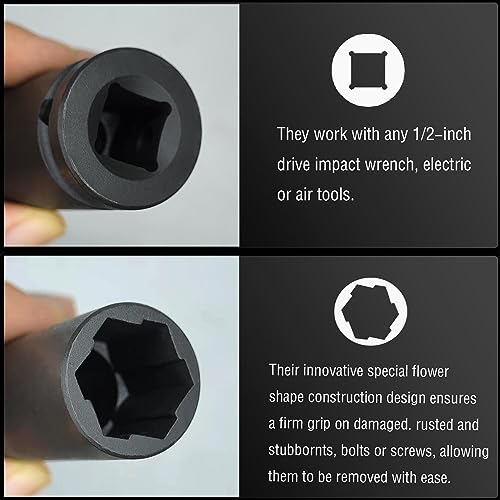 3PCS Twist Lug Nut Socket Set, 1/2" Drive Bolt Nut Extractor Tool | Metric, 17mm, 19mm, 21mm Socket, Damaged Nut Lock Remover, Rusted, Stripped, Screws, Stuck Locking Nut Removal - color: 3pcs Wheel Lug Nut Extractor 1/2 Inch Drive