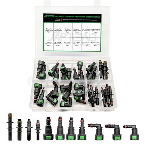 Fuel Line Repair Kit, 40pcs Fuel Line Quick Connect Assortment Kit | 11 Sizes Nylon Fuel Line Connectors Straight Elbow Pipe Connector Fittings SAE 7.89mm to 11.8mm, Quick Release Fuel Connector - color: 40PCS Fuel Line Quick Connector Assortment Kit