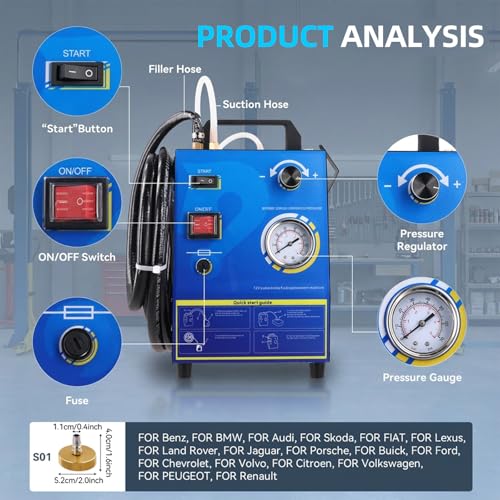 Automatic Electric Brake Bleeder Kit, 12V One Person Brake Fluid Vacuum Pressure Bleeder Air-Free Filling with Master Cylinder Adapter & 1L Waste Oil Bottle for Cars Trucks Motorcycles