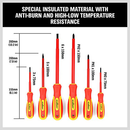 HORUSDY 6-Piece 1000V Insulated Precision Screwdriver Set, Magnetic Tip CR-V Electrician Tools with Cushion Grip TPR Handle for Electrical Applications - style: 6-Piece 1000v Insulated Screwdriver Set