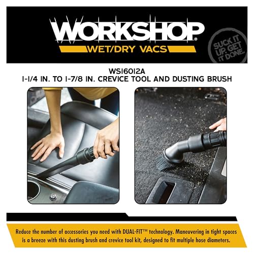 WORKSHOP Wet/Dry Vacs WS16012A DUAL-FIT Crevice Tool and Dusting Brush Kit