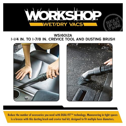 WORKSHOP Wet/Dry Vacs WS16012A DUAL-FIT Crevice Tool and Dusting Brush Kit